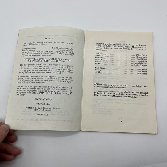 Mirrors One-Act Play by John O'Brien‎ Dramatic Publishing Company Vintage - Picture 4 of 5